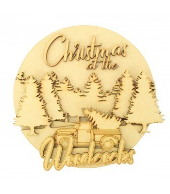 Laser Cut Personalised 'Christmas at the...' 3D Detailed Layered Christmas Circle Plaque - Truck & Forest Themed